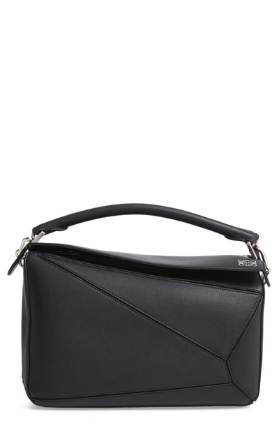 Shop Loewe Puzzle Medium Leather Shoulder Bag In Black