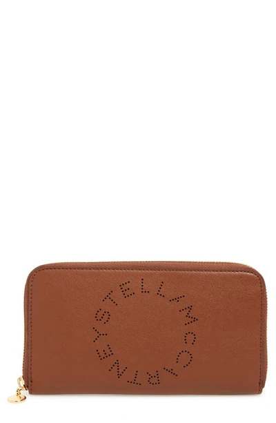 Shop Stella Mccartney Alter Nappa Perforated Logo Faux Leather Wallet In Cinnamon