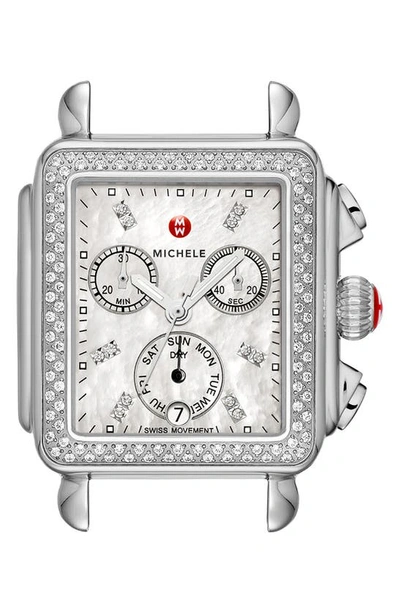 Shop Michele Deco Diamond Diamond Dial Watch Head, 33mm X 35mm In Silver