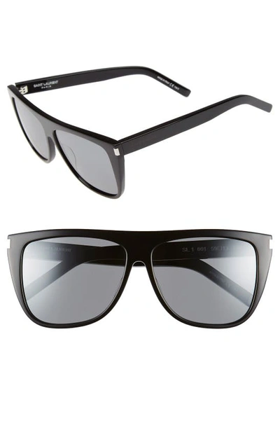 Shop Saint Laurent Sl1 59mm Flat Top Sunglasses In Black/ Silver