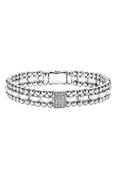 Lagos Sterling Silver Caviar Spark Diamond Rectangle Link Bracelet In Silver/ Diamond