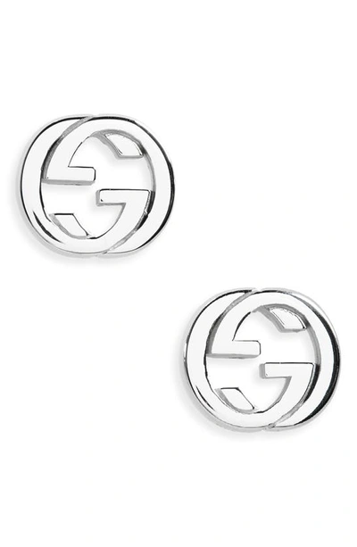 Shop Gucci Interlocking Stud Earrings In Sterling Silver