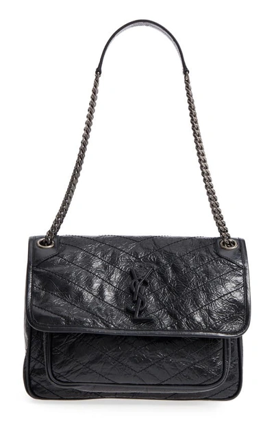 Shop Saint Laurent Medium Niki Leather Shoulder Bag In Black