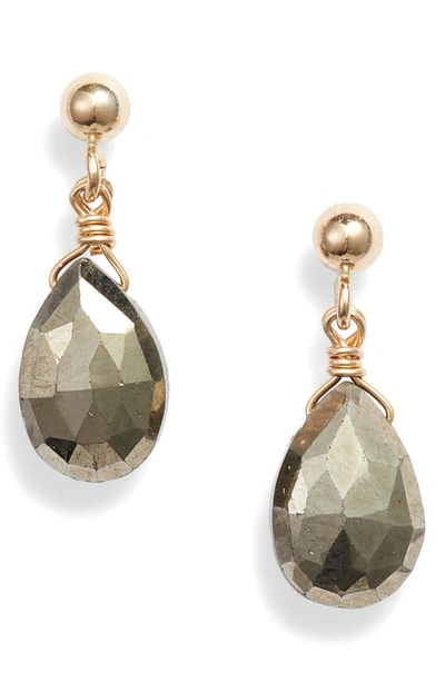 Shop Ela Rae Semiprecious Stone Drop Earrings In Gold/ Pyrite