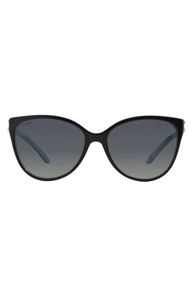Shop Tiffany & Co 58mm Polarized Cat Eye Sunglasses In Black/ Blue/ Black Gradient