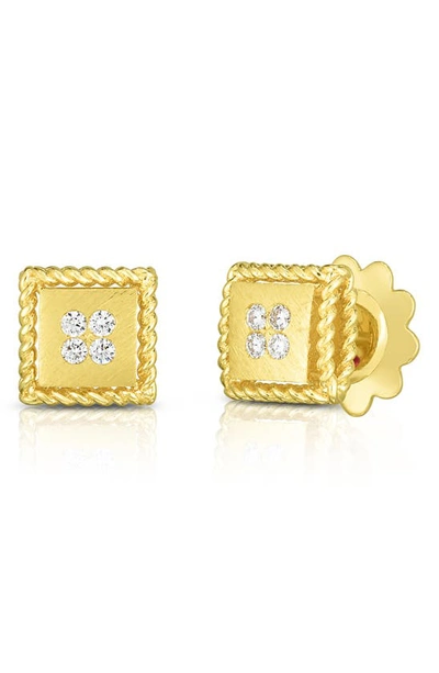 Shop Roberto Coin Princess Square Diamond Earrings In Yellow Gold