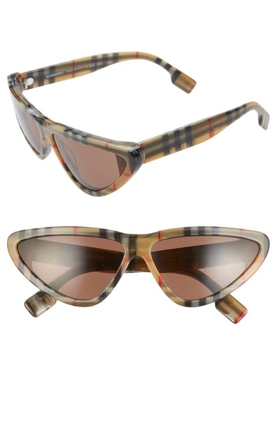 Shop Burberry 65mm Oversize Cat Eye Sunglasses In Vintage Check/ Brown Solid