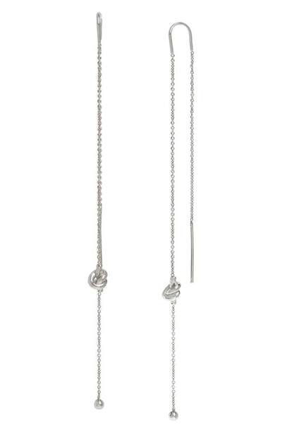 Shop Allsaints Knot Chain Threader Earrings In Silver