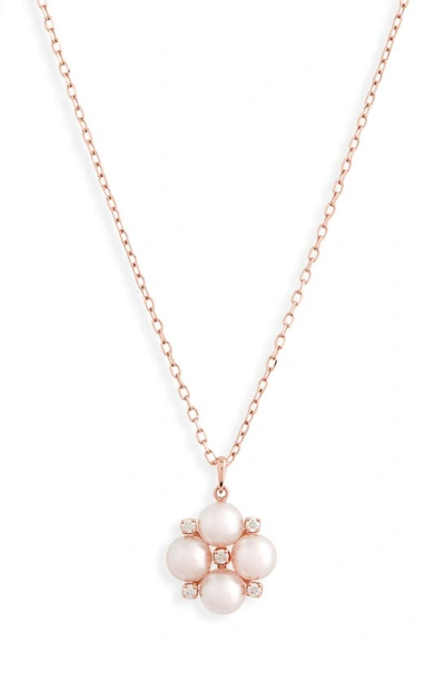 Shop Mikimoto Pearl & Diamond Cluster Pendant Necklace In Rose Gold