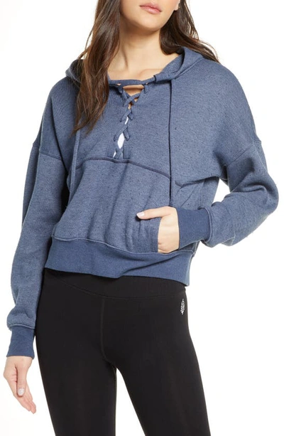 Shop Free People Fp Movement Believe It Lace-up Hoodie In Navy