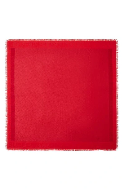 Shop Burberry Tb Metallic Monogram Square Silk Blend Scarf In Bright Red