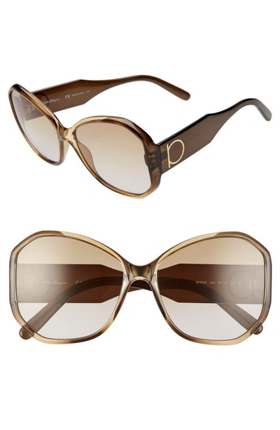 Shop Ferragamo Gancio 61mm Butterfly Sunglasses In Khaki Brown Gradient
