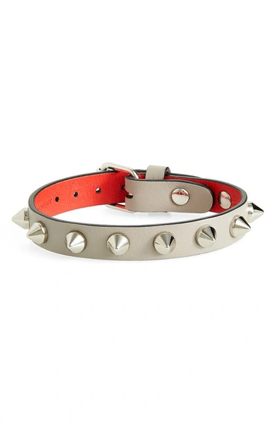 Shop Christian Louboutin Loublink Studded Leather Bracelet In Fume/ Silver