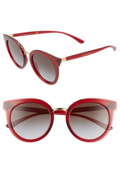 Shop Dolce & Gabbana 52mm Polarized Round Cat Eye Sunglasses In Red/ Black Gradient