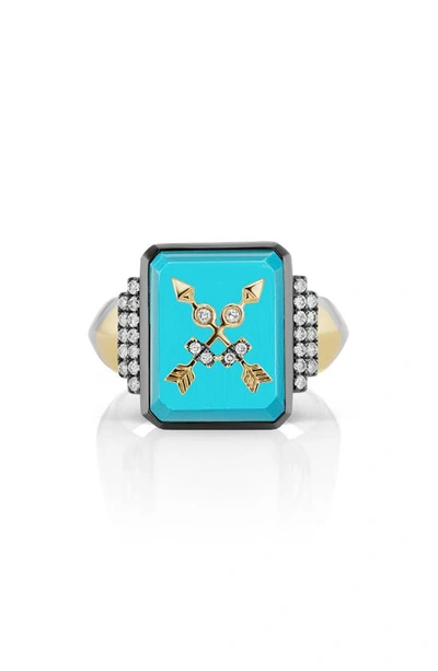Shop Sorellina Signet Ring In Yellow Gold/ Blue