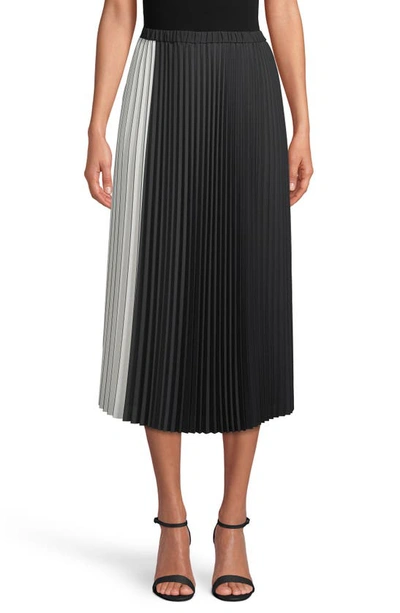 Shop Anne Klein Colorblock Pleated Midi Skirt In Anne Black/ White