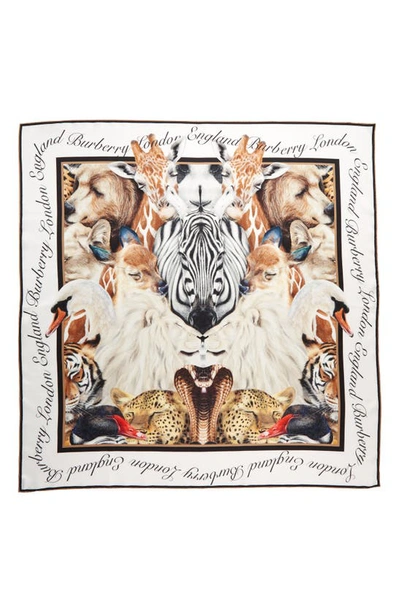 Shop Burberry Animal Portraits Silk Scarf In Camel