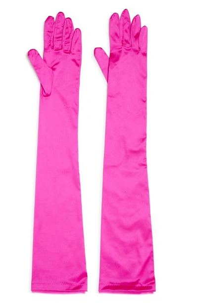 Shop Dries Van Noten Silk Blend Opera Length Gloves In Fuchsia