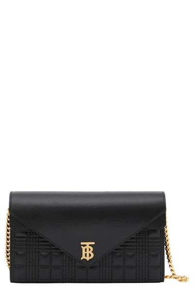 Shop Burberry Hannah Check Quilted Leather Wallet On A Chain In Black