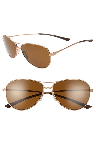 Shop Smith Langley 60mm Chromapop™ Polarized Aviator Sunglasses In Matte Rose Gold/ Brown