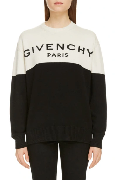 Shop Givenchy Intarsia Logo Colorblock Cashmere Sweater In Black White