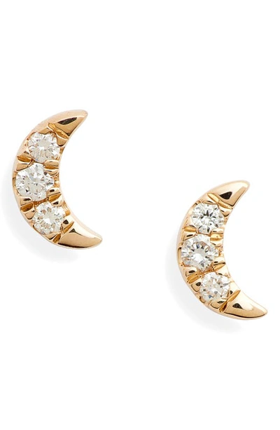 Shop Dana Rebecca Designs Dana Rebecca Mini Crescent Moon Diamond Stud Earrings In Yellow Gold/ Diamond