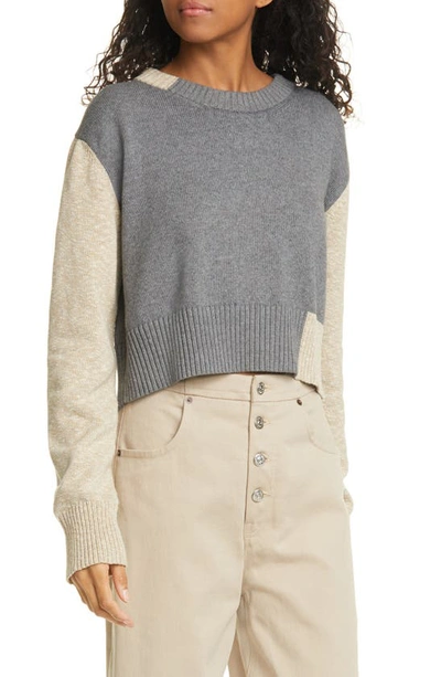 Shop Mm6 Maison Margiela Colorblock Crop Sweater In 002f Grey And Beige