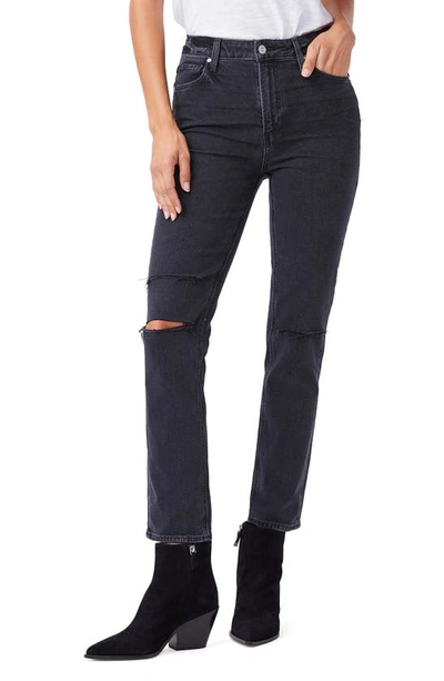 Shop Paige Sarah High Waist Ripped Slim Straight Leg Jeans In Black Ace Destructed