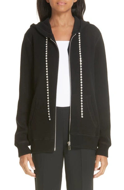 Shop Michael Kors Crystal Drawstring Cashmere Blend Hoodie In Black