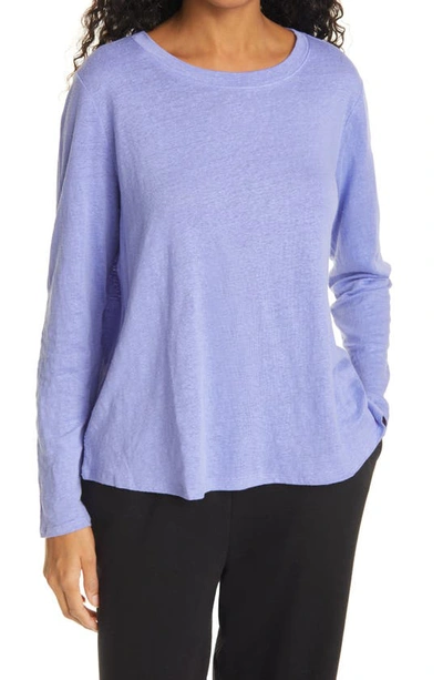 Shop Eileen Fisher Organic Linen Long Sleeve T-shirt In Hydra