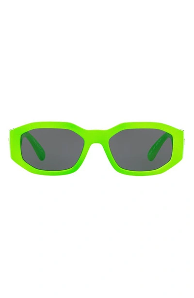 Shop Versace Biggie 53mm Round Sunglasses In Green Fluorescent/ Grey Solid