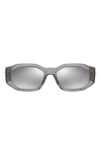 Shop Versace Biggie 53mm Round Sunglasses In Transparent Grey/ Grey Mirror