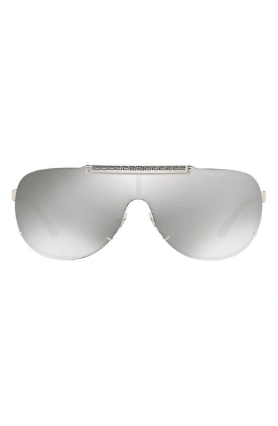 Shop Versace 40mm Shield Sunglasses In Silver