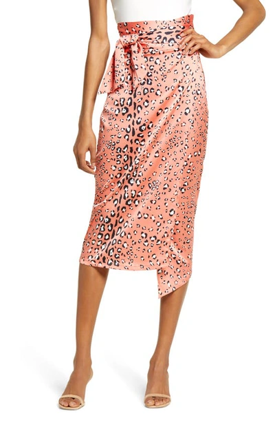 Never Fully Dressed Wrap Midi Skirt Set In Coral Leopard Print-orange In Coral