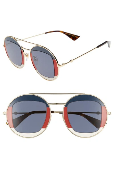 Shop Gucci 47mm Round Sunglasses In Web/ Blue