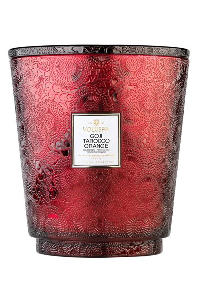 Voluspa Goji Tarocco Orange Embossed Glass Hearth Candle 123 Oz. In Goji/tarocco Orange
