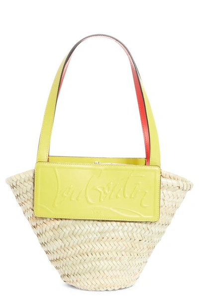 Shop Christian Louboutin Small Loubishore Logo Straw Tote In Naturel/ Citronnelle