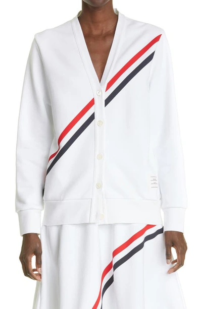 Shop Thom Browne Diagonal Stripe Oversize Cardigan In White