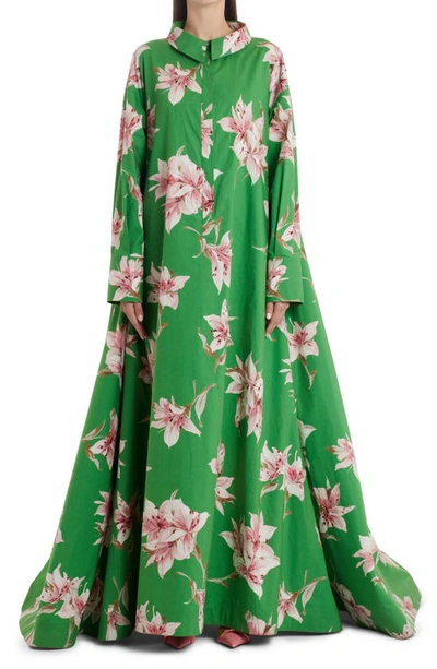 Shop Valentino Lillium Long Sleeve Cotton Maxi Dress In Multicolor Green