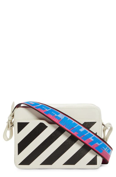 Shop Off-white Diagonal Stripe Leather Convertible Camera Crossbody Bag In White Black