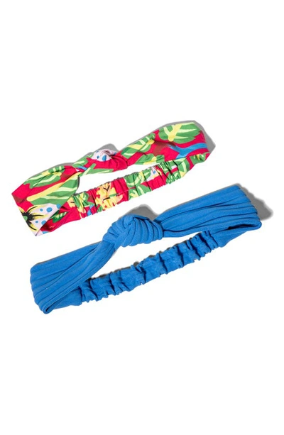Shop Lele Sadoughi Betty Assorted 2-pack Print Headbands In Fruit Punch & Laguna Blue