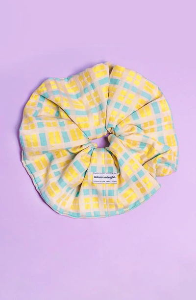 Shop Autumn Adeigbo Check Scrunchie In Yellow/ Blue
