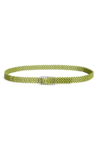 Shop Bottega Veneta Wooden Bead Belt In Green/ Silver