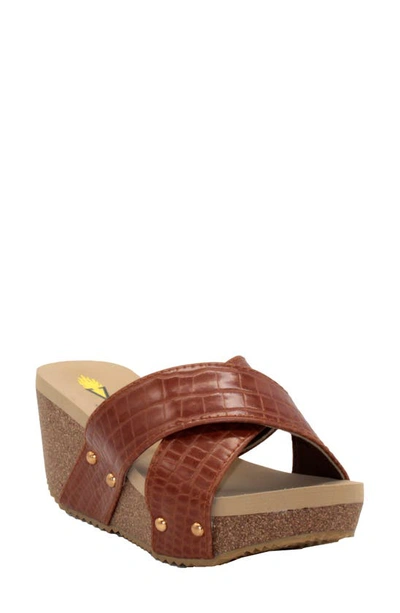 Shop Volatile Riverside Platform Wedge Slide Sandal In Cognac Faux Leather
