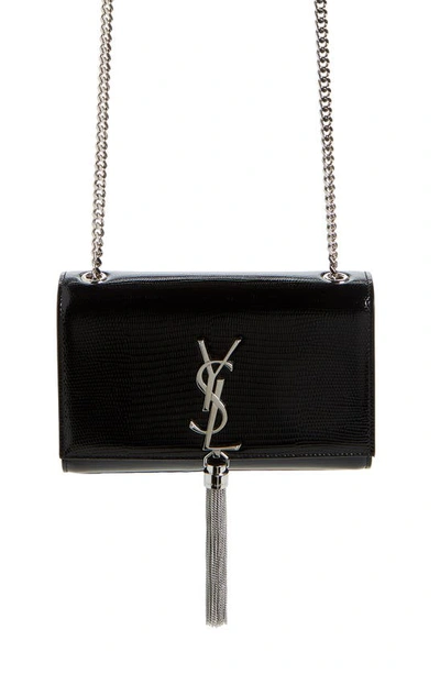 Shop Saint Laurent Kate Monogram Lizard Embossed Leather Shoulder Bag In 1000 Nero