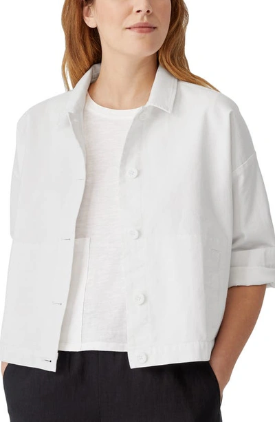 Shop Eileen Fisher Spread Collar Cotton Blend Jacket In White