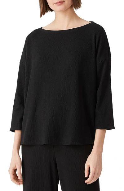 Eileen Fisher Bateau Neck Boxy Top In Black