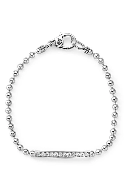 Lagos Sterling Silver Caviar Spark Diamond Bar Chain Bracelet In Silver