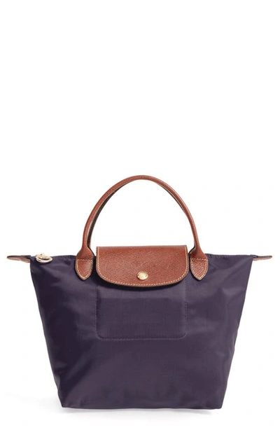 Shop Longchamp Small Le Pliage Top Handle Tote In Bilberry