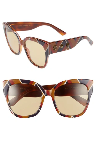 Shop Gucci 55mm Butterfly Sunglasses In Chevron Mustard/ White